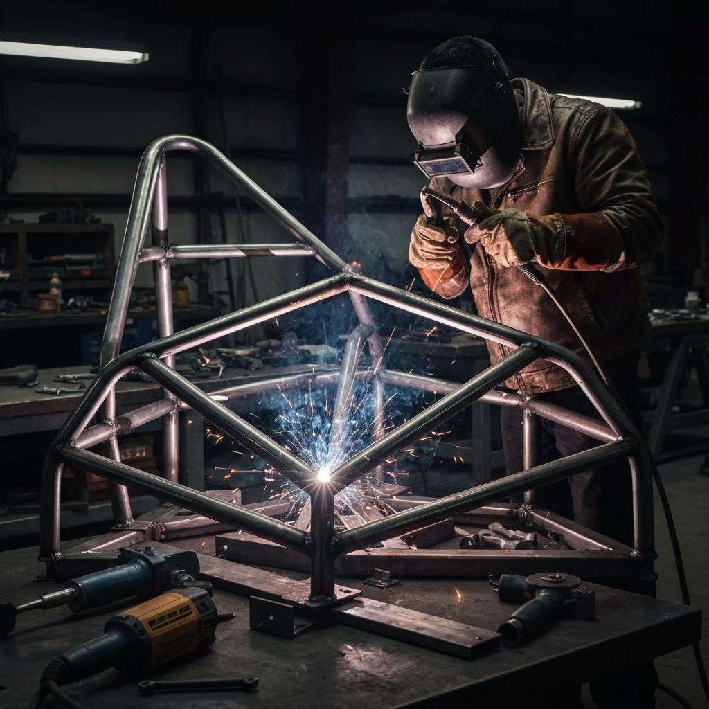 Custom roll cage fabrication in progress