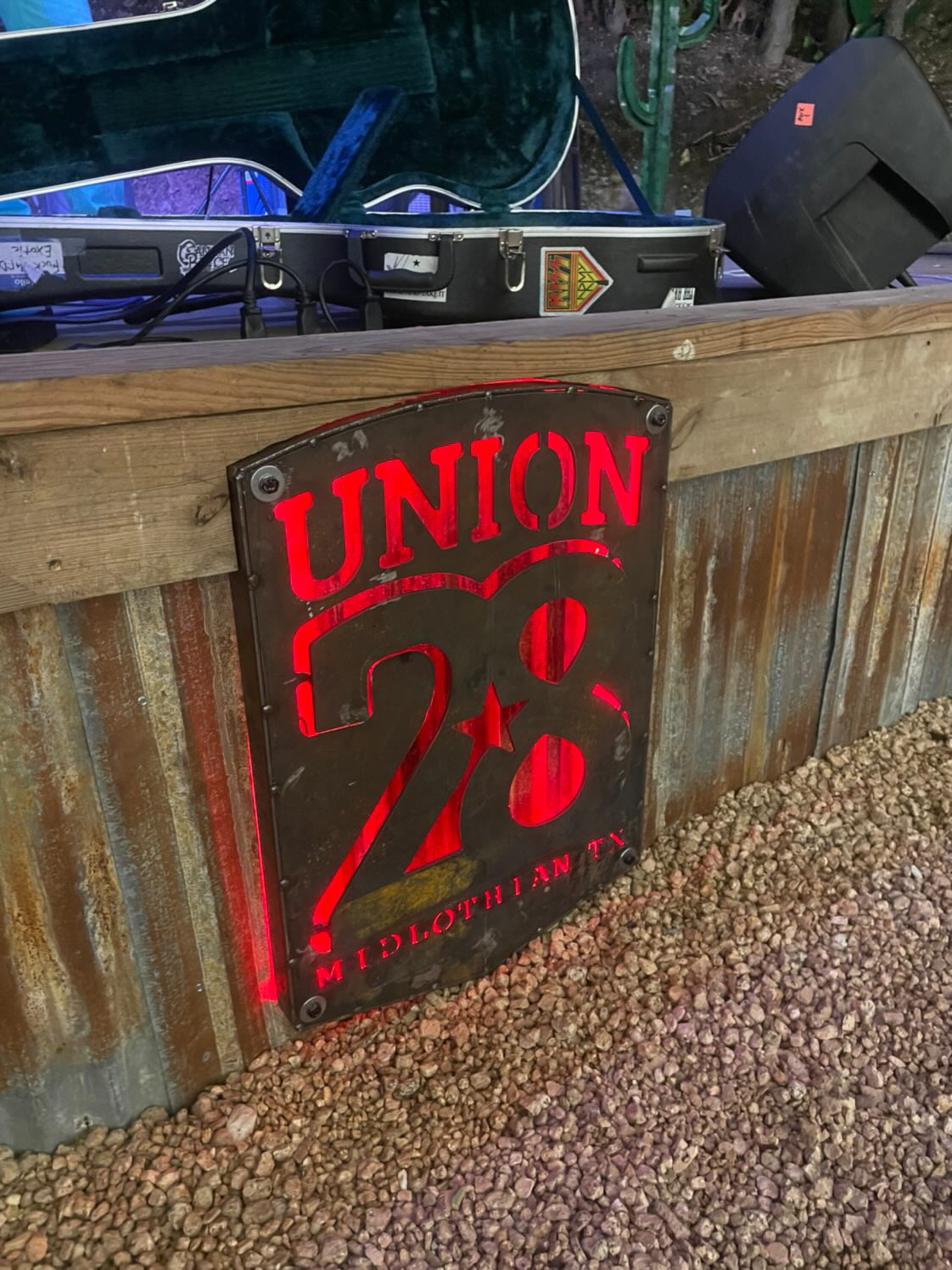 Custom Union 28 Midlothian TX metal sign with red LED backlighting
