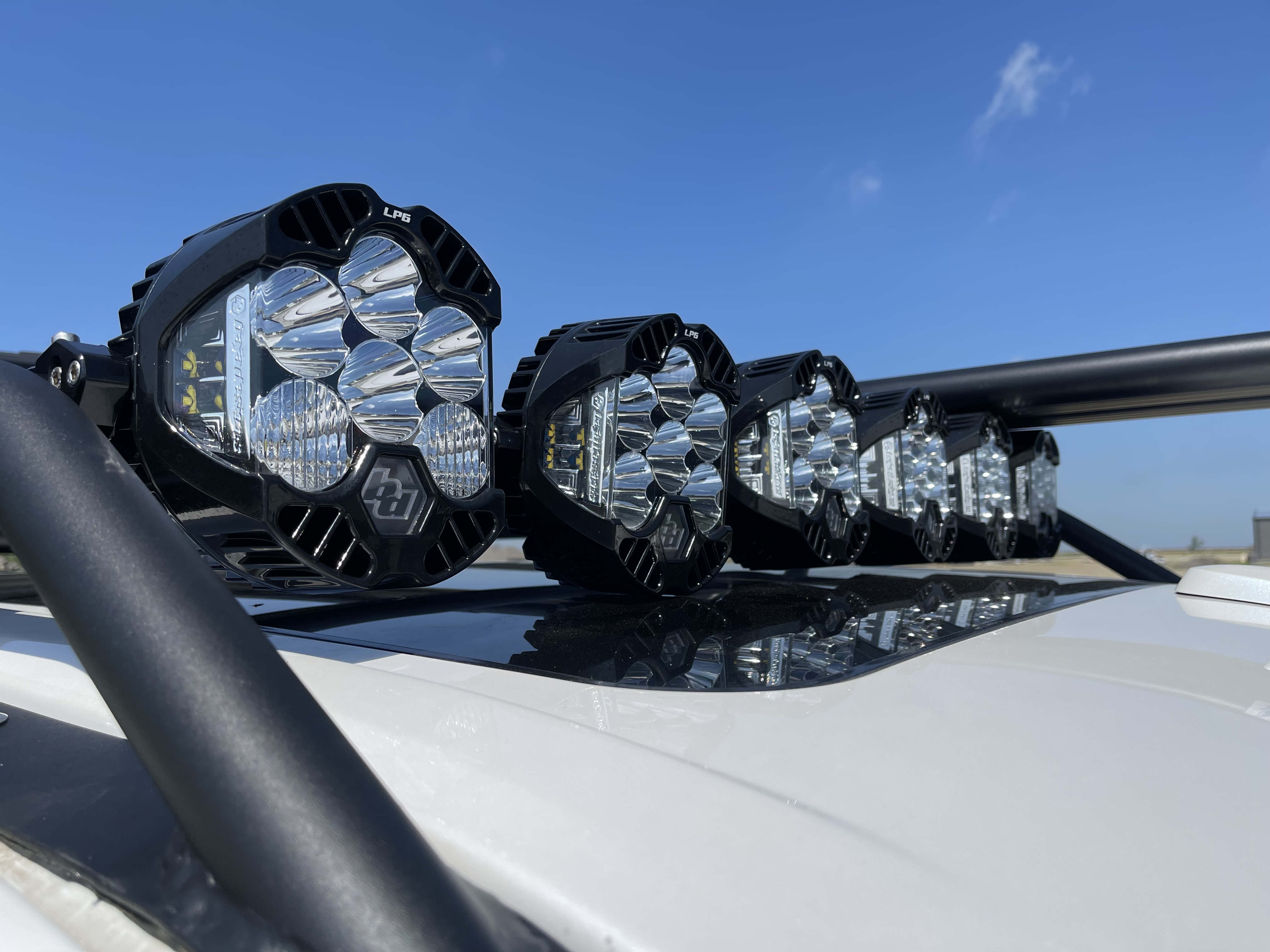 Baja Designs LED light pods mounted on vehicle roof rack