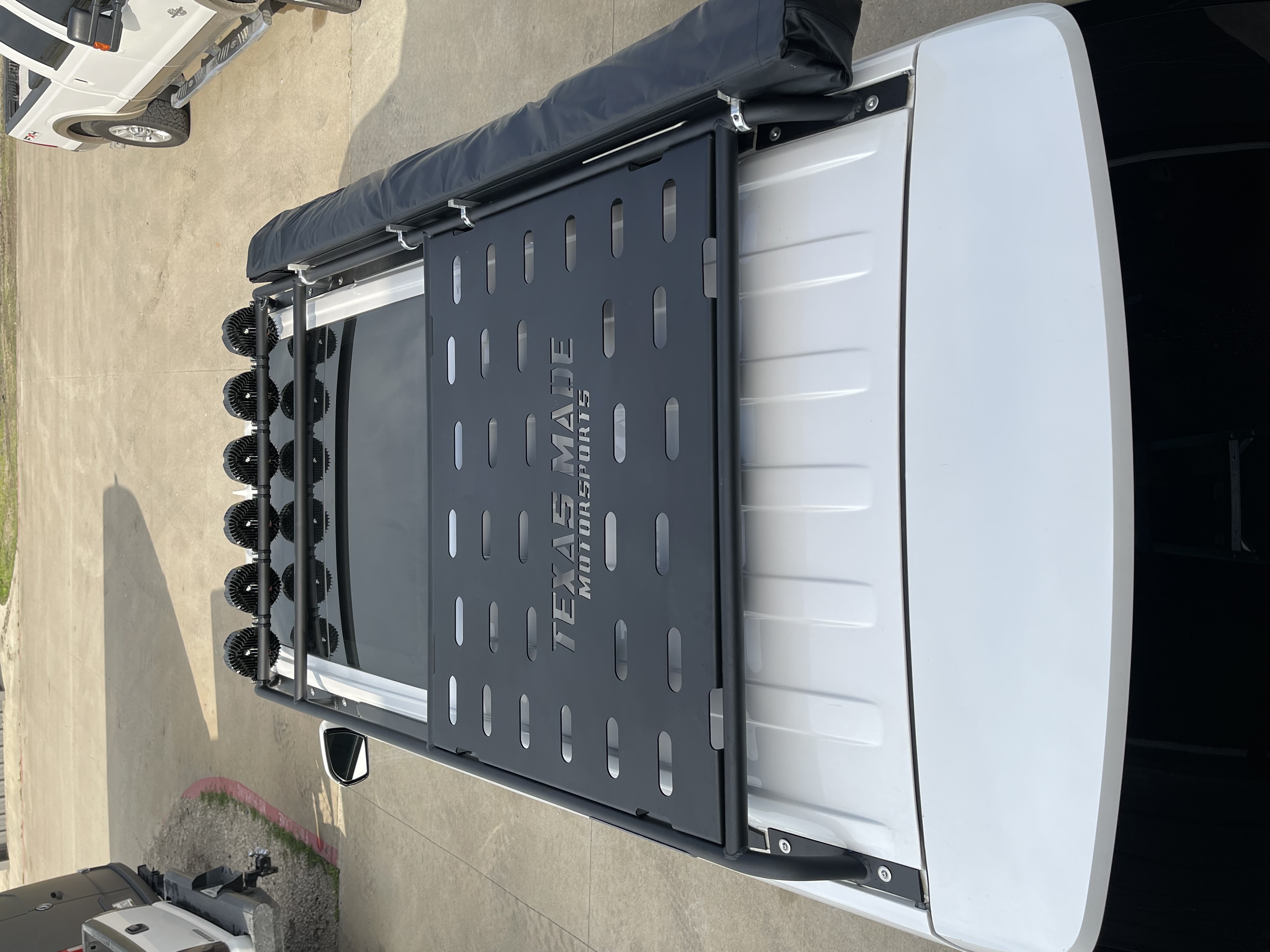 Custom fabricated bed rack with LED light mounts